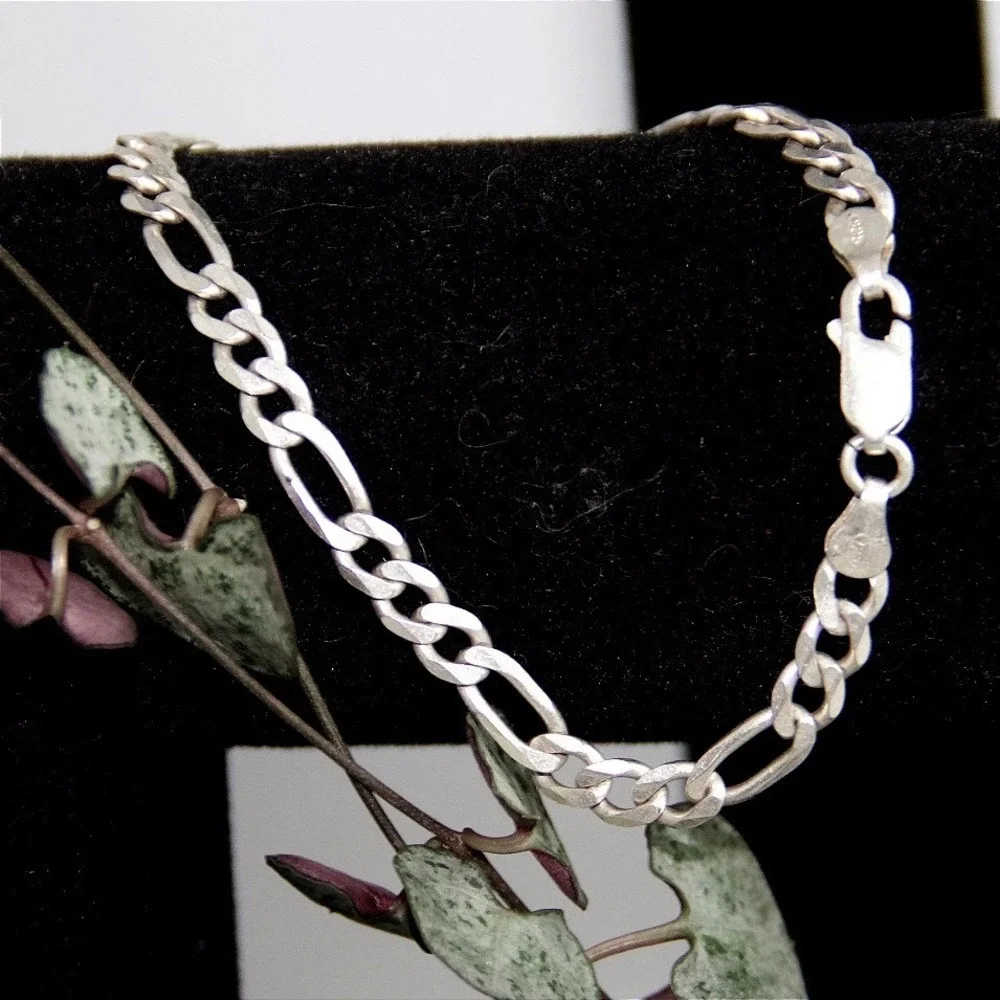 Vintage Sterling Silver 925 Figaro Link Chain Bracelet 8 Inch 4.6mm Mens Jewelry